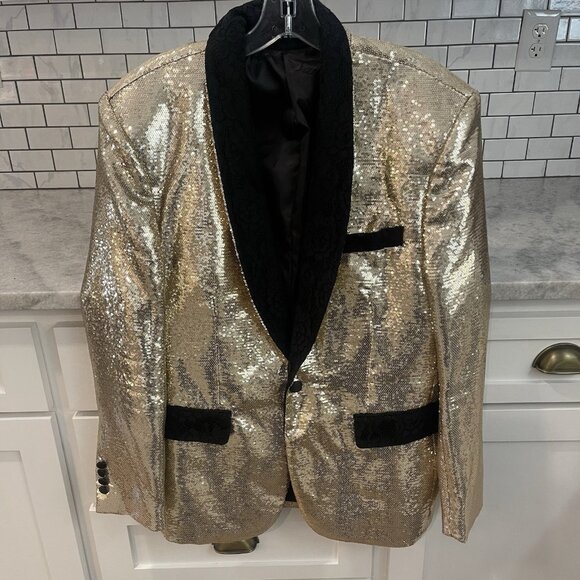 Saint Lorenzo Other - Saint Lorenzo Blazer Mens 40 Gold Sequin Classic Suit Jacket Sport Coat Formal